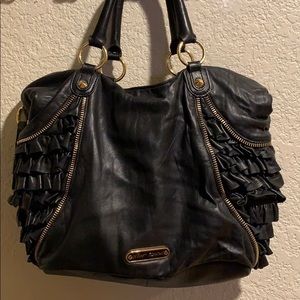 Betsey Johnson leather ruffle faux zip purse